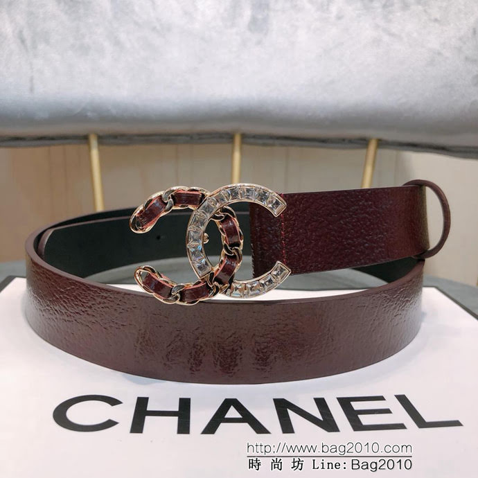 CHANEL香奈兒 18新款 zp同步 CC鏈條鑽扣 進口頭層皺山羊紋皮 時尚百搭款皮帶  xfp1154